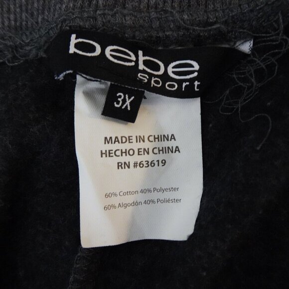 Bebe Fleece Sweatpants Women's Plus Size 3X Gray Rhinestone Logo Joggers - Picture 8 of 9